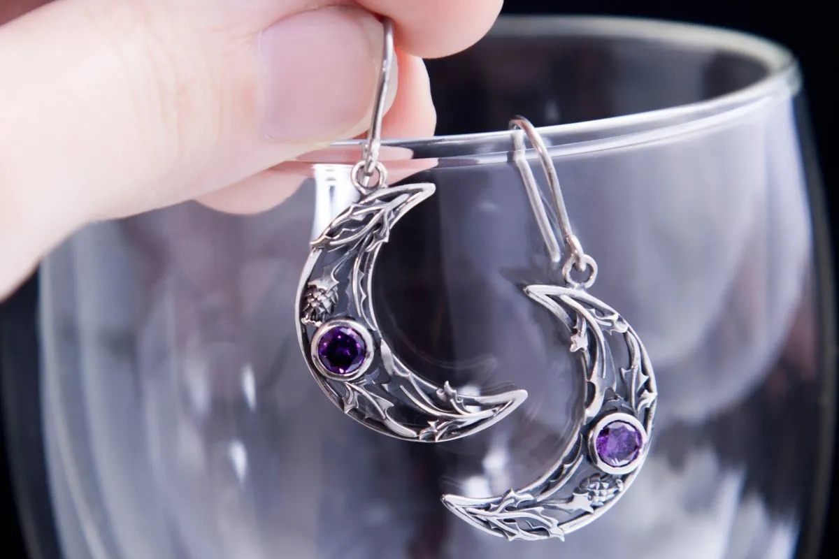 Серебряная серьга "Лунница с чертополохом" 1 шт