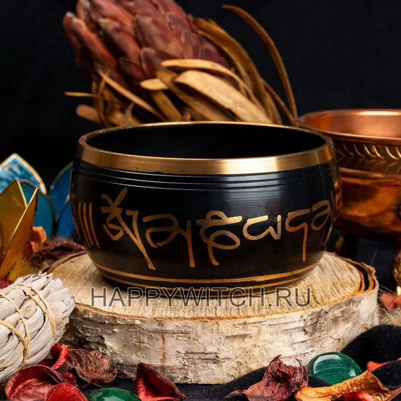 Поющая чаша тибетская "Пять Будд" черная