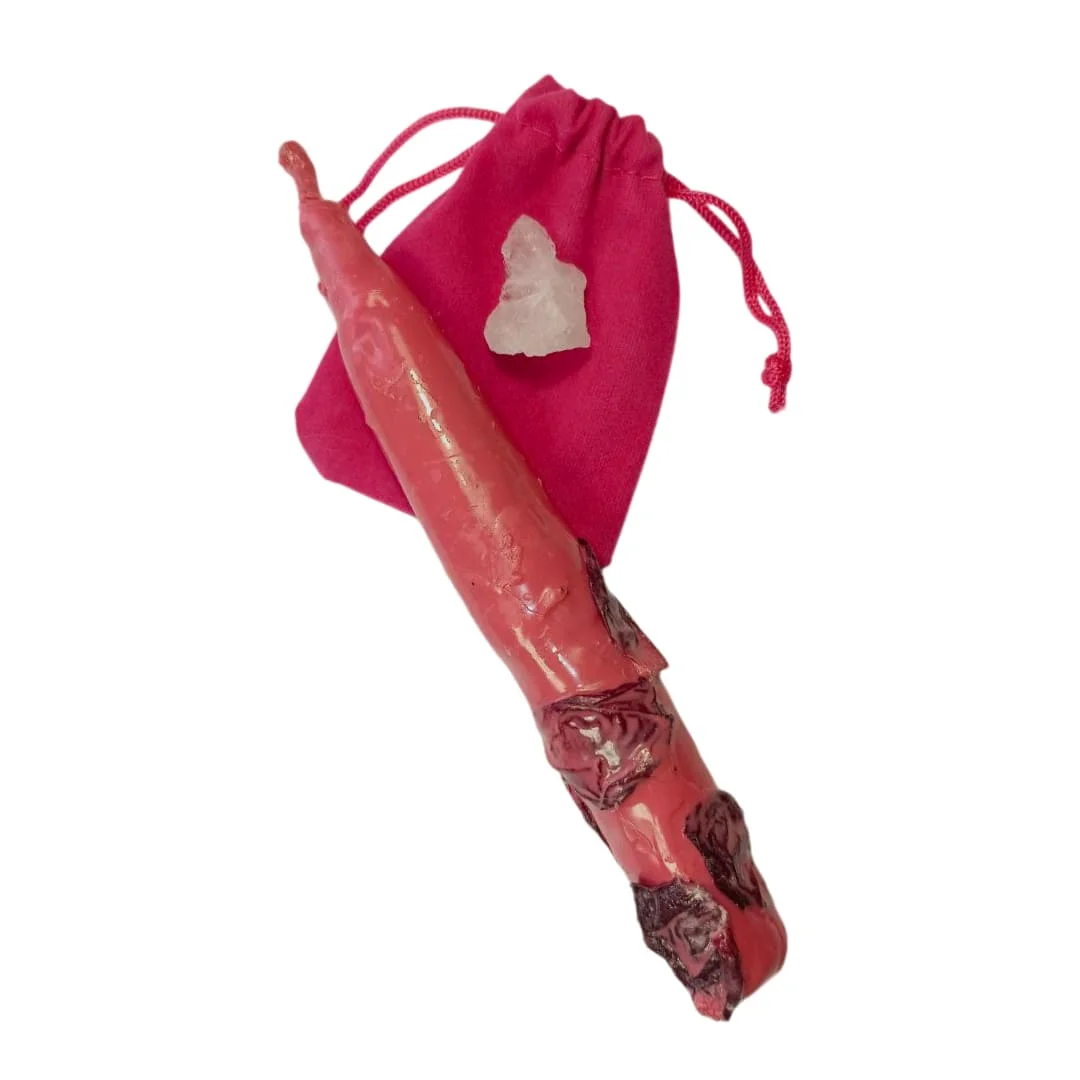 Катаная свеча "Любовь во мне, любовь во всём” с розовым кварцем