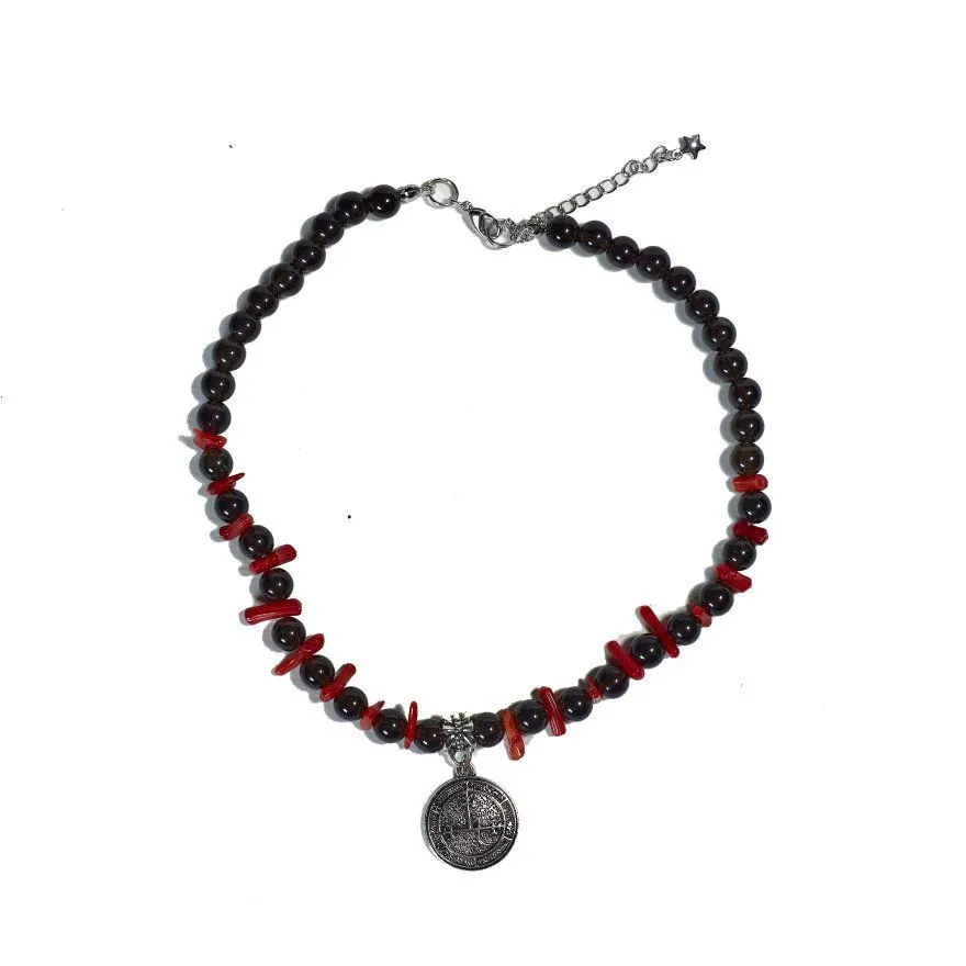 Чокер "Лилит" с морионом и кораллом