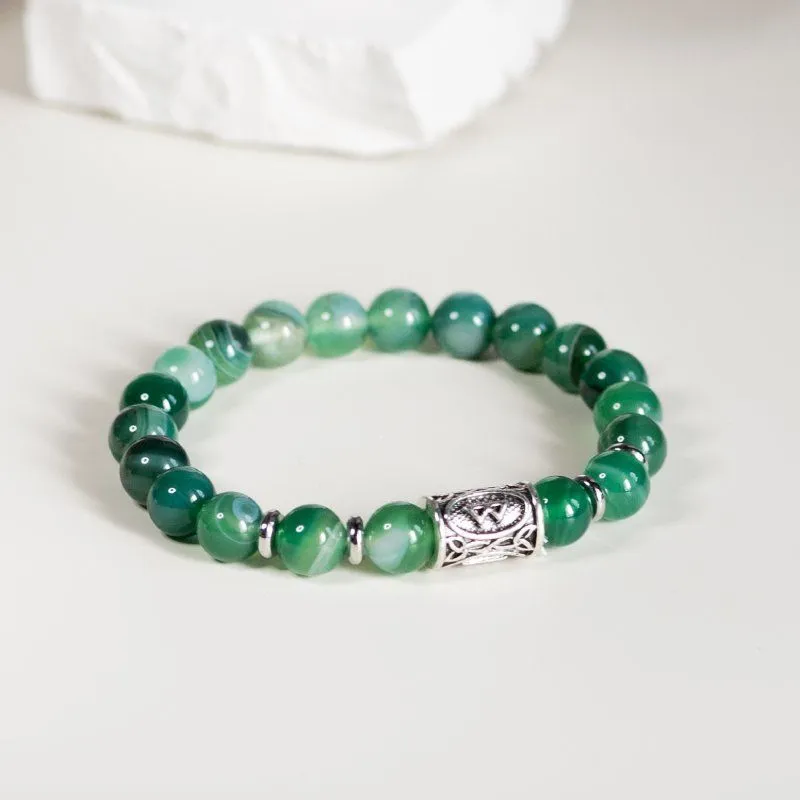 Браслет-талисман с руной Беркана "Благословение матери" из зеленого агата