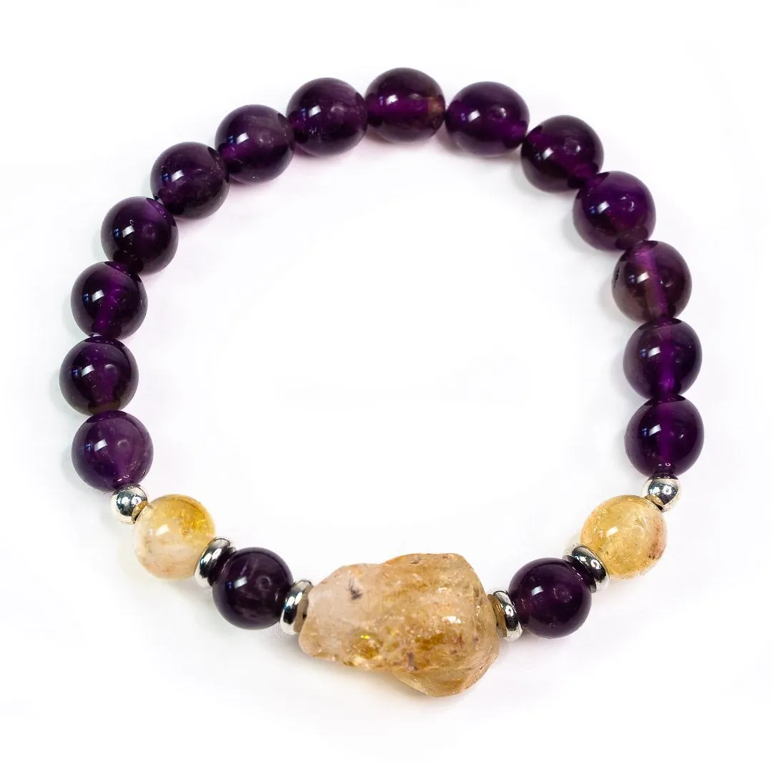 Браслет "Гармония Огня и Духа" из аметиста и цитрина с кристаллом цитрина