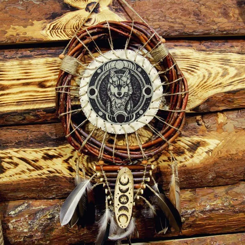 Ловец снов с одним кольцом "Волчий месяц", диаметр 25 см