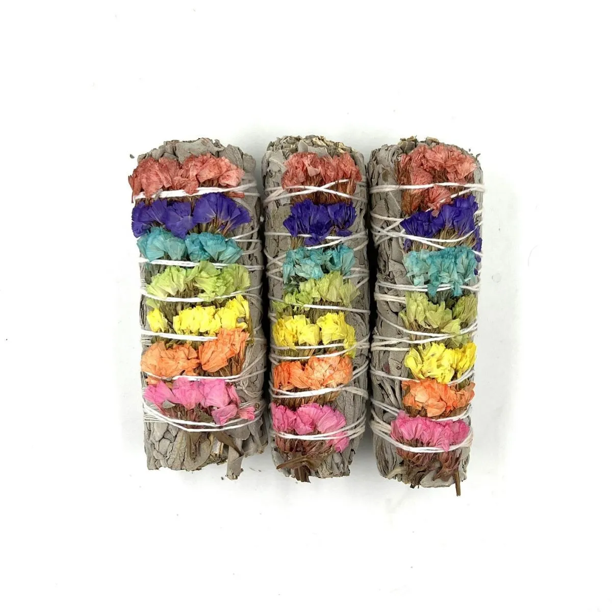 Скрутка белого шалфея "7 Чакр" с цветками статицы