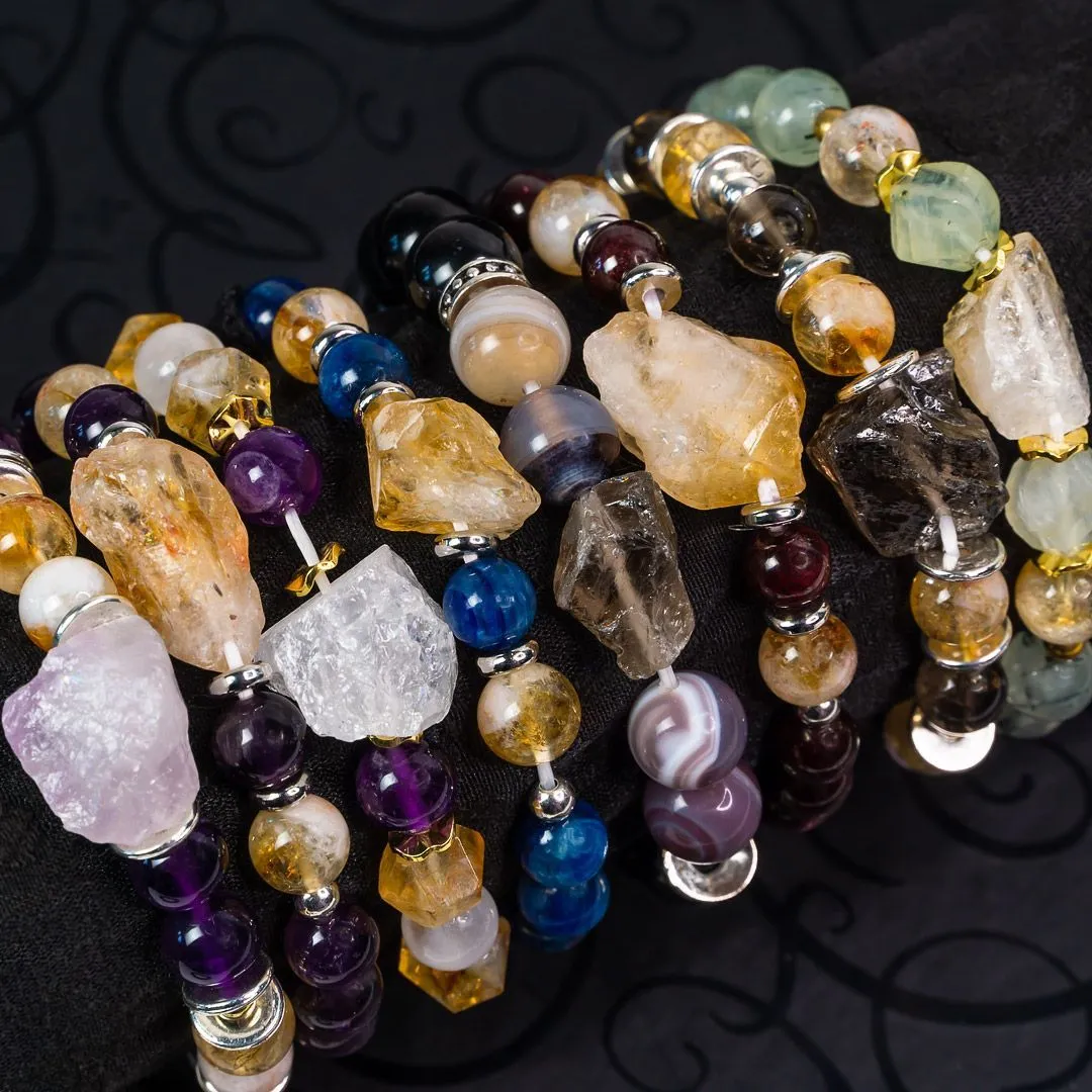 Браслет "Гармония Огня и Духа" из аметиста и цитрина с кристаллом цитрина